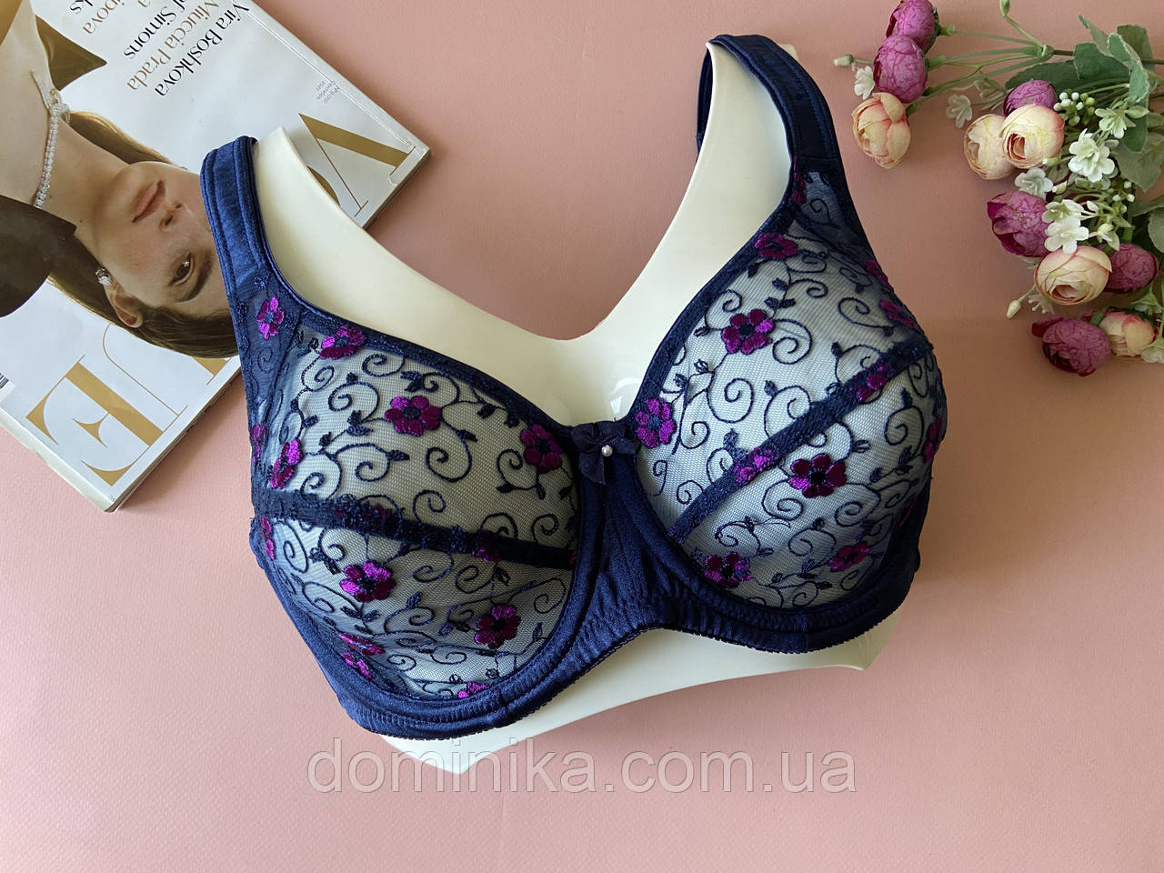 80/85/90/95D Ажурний прозорий бюстгальтер темно синій лифчик Lanny Mode без поролону