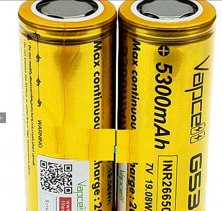 Акумулятор Vapcell 26650 Li-Ion 5300mah 3,7V 20A високотоковий без плати захисту, фото 1