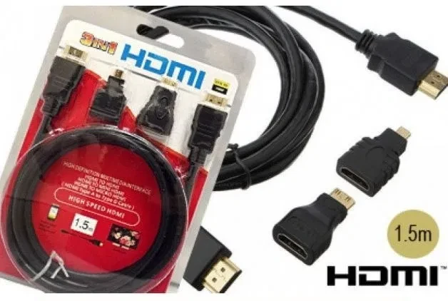 Кабель Hdmi 1.5 м (3 в 1) +2 шт. перехідника в комплекті micro/mini hdmi