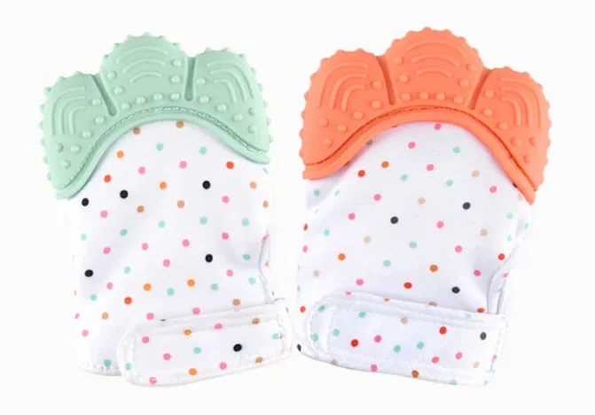 Рукавичка — прорізувач, гризунець для новонародженого рожевий/зелений, фото 1