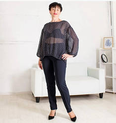 Блуза жіноча Саманта синього кольору принт - горошок розміри від 48 до 56