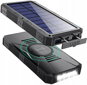 Зарядка для телефона сонячна Повербанк Power Bank Solar 30000mah з ліхтариком Захищений корпус BIO