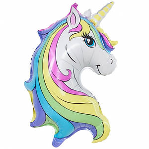 Фольгована кулька Єдиноріг Голова 54х81см (31") | Макарунс