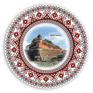 Декоративна тарілка-вишиванка "Дубно. Вежа Беата"