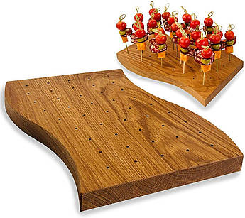 Дошка для подачі канапе та закусок із дуба, фігурна, 30×18×2 см — натуральний дерев’яний посуд для стильної сервіровки