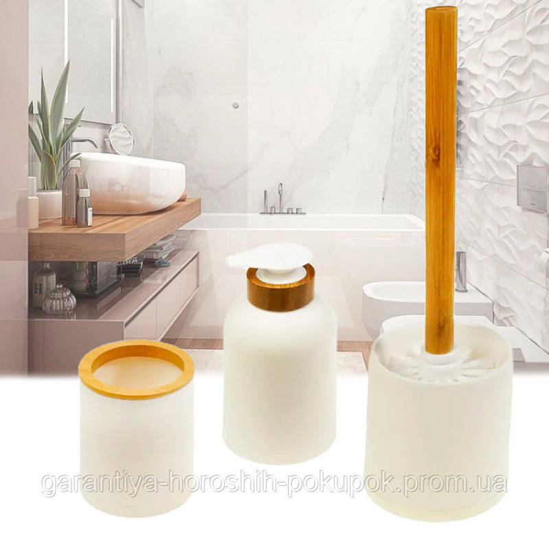Набор в ванную комнату BalviHome Белый - стаканчик для зубных щеток, дозатор для мыла и ершик для унитаза (GA) - фото 3 - id-p1631031156