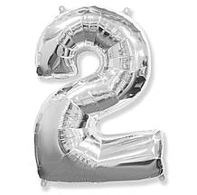 Фольгована кулька цифра Silver "2" "32".Flexmetal упаковка