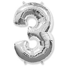 Фольгована кулька цифра Silver "3" "32".Flexmetal упаковка