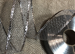 Декоративна лента новорічна сітка срібло