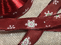Декоративная лента новогодняя снежинка красная
