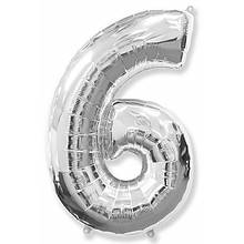 Фольгована кулька цифра Silver "6" "32".Flexmetal упаковка