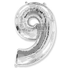 Фольгована кулька цифра Silver "9" "32".Flexmetal упаковка