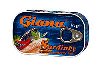 Сардины Giana в подсолнечном масле с перцем чили Джиана Sardinky ve slunečnicovém oleji chilli 125 г Чехия