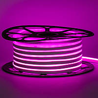 Светодиодный гибкий неон 220V, LED NEON 7W - 15x8мм, цвет свечения - розовый (pink)