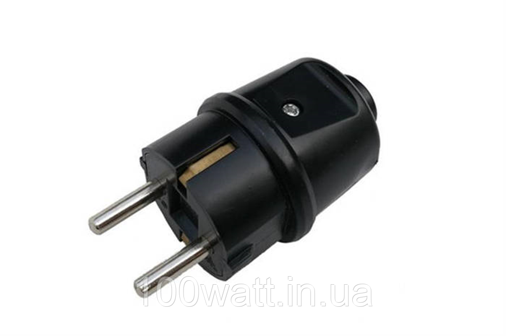 Вилка пряма каучукова з заземленням 16А чорна ST 3614, фото 1