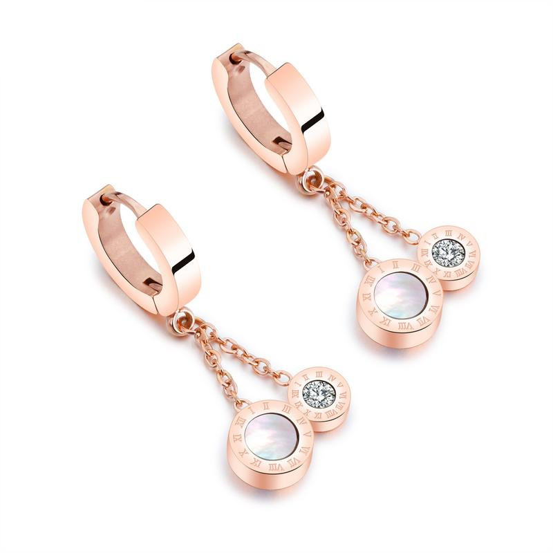 Двосторонні сережки Roman Time рожеве золото, фото 1