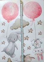 Вінілова наклейка на стіну в дитячу Зайченята на повітряних рожевих кульках (лист 30 х 90 см) Б194-25, фото 5