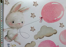 Вінілова наклейка на стіну в дитячу Зайченята на повітряних рожевих кульках (лист 30 х 90 см) Б194-25, фото 3