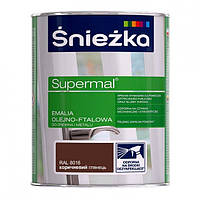 Емаль олійно-фталева для деревини та металу Sniezka Supermal RAL 8016 коричневий, глянц. 800 мл