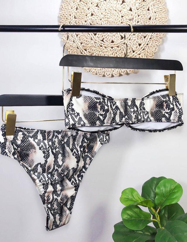 Женский Раздельный Купальник Бандо Змеиный Принт, Купальный с Высокой ...