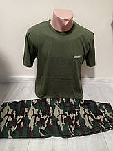 Чоловічий комплект Туреччина Камуфляж футболка та шорти бавовна 48-56 розміри хакі
