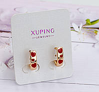 Сережки сердечка з емалі Xuping Jewelry - позолота 18К, висота 16мм, ширина 5мм