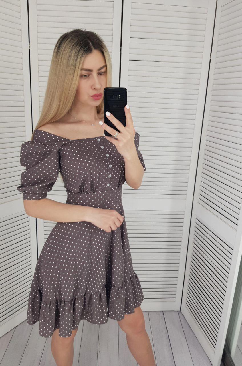 Сукня в горох приталена коротка, арт 427, кавова