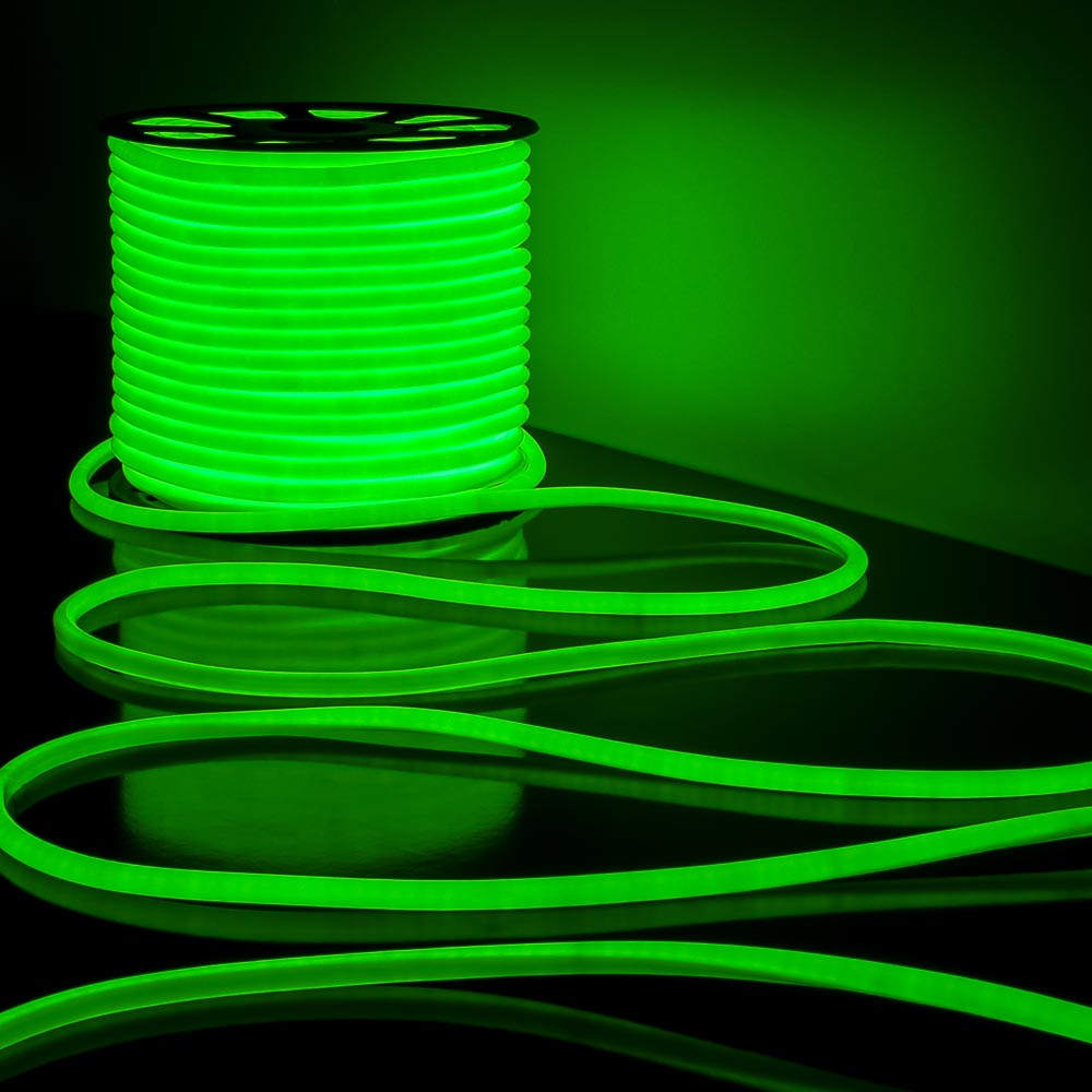 Світлодіодний гнучкий неон круглий 220V, LED NEON - ⌀15 мм, колір світіння - зелений