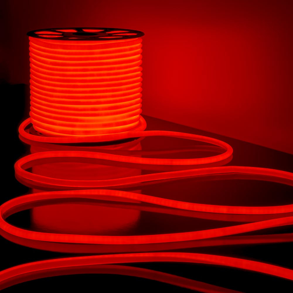 Світлодіодний гнучкий неон круглий 220V, LED NEON - ⌀15 мм, колір світіння - червоний