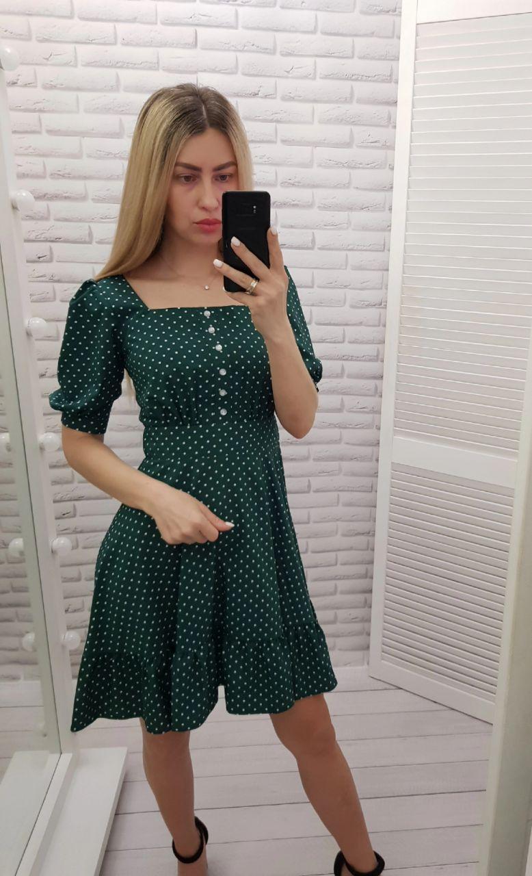 Сукня в горох приталена коротка, арт 427, пляшкова