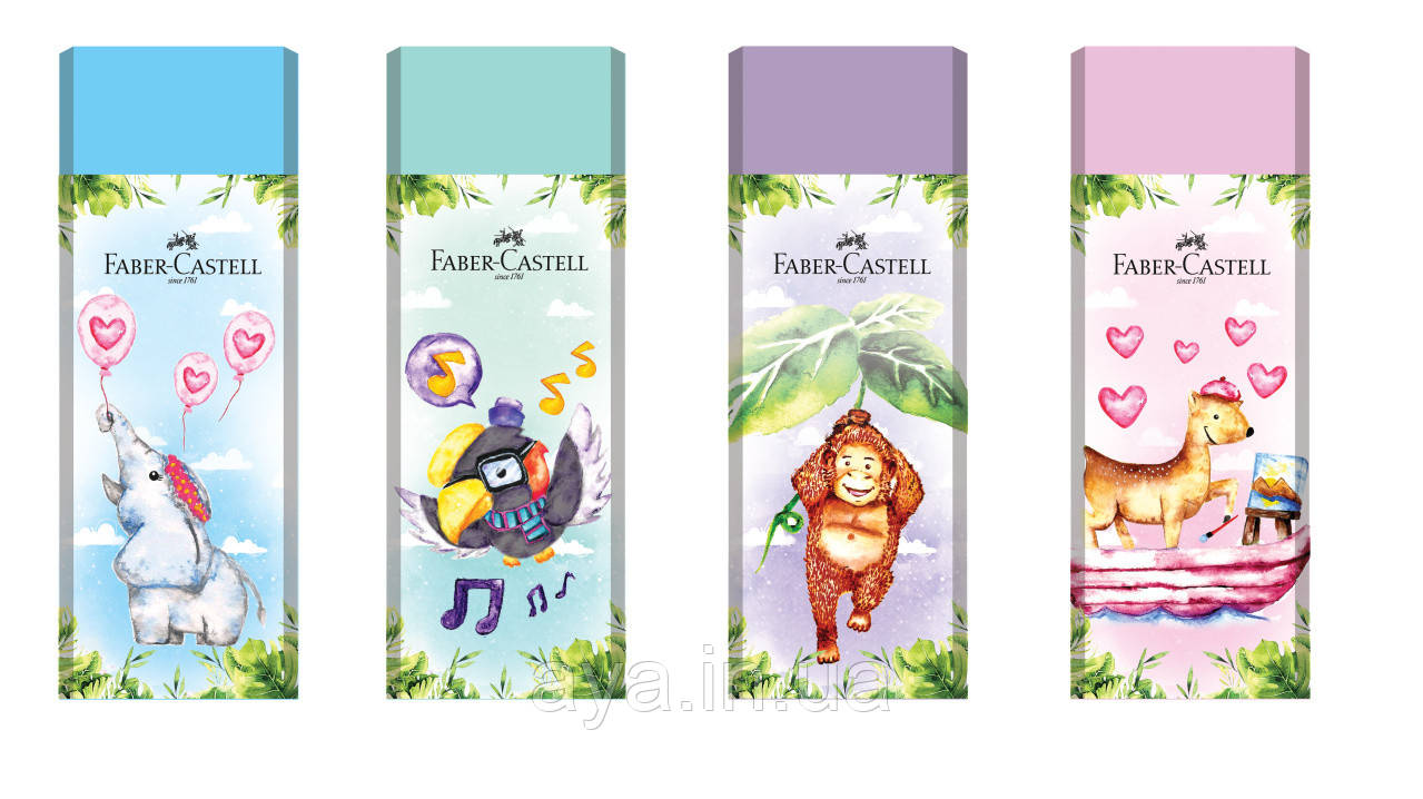 Гумка Faber-Castell Pastel Happy Jungle вініловий кольоровий в картонному футлярі