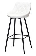 Барный стул с белым сиденьем из кожзама на черных ногах Foro Button Bar 75-ML