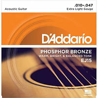 Струны Для Акустической Гитары D'Addario EJ15 Phosphor Bronze Extra Light Acoustic Guitar Strings 10/47