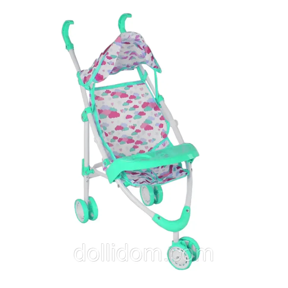 Коляска тростина для ляльок Bambi TK2025 зі столиком (Бірюзова із хмарками )