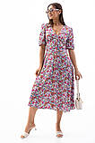 Жіноче легке літнє плаття з розрізом на нозі у квіточку з V-подібним вирізом, фото 4