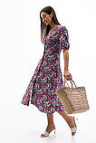 Жіноче легке літнє плаття з розрізом на нозі у квіточку з V-подібним вирізом, фото 2