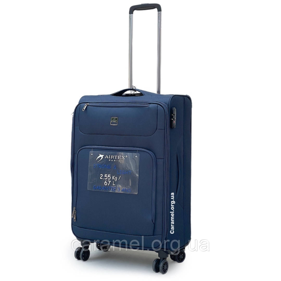 Валіза тканинна на 4х колесах середня M синя | 67х42х27 см | 2.400 кг | 54 л | AIRTEX 850