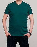 Мужская однотонная футболка, темно-бирюзового цвета