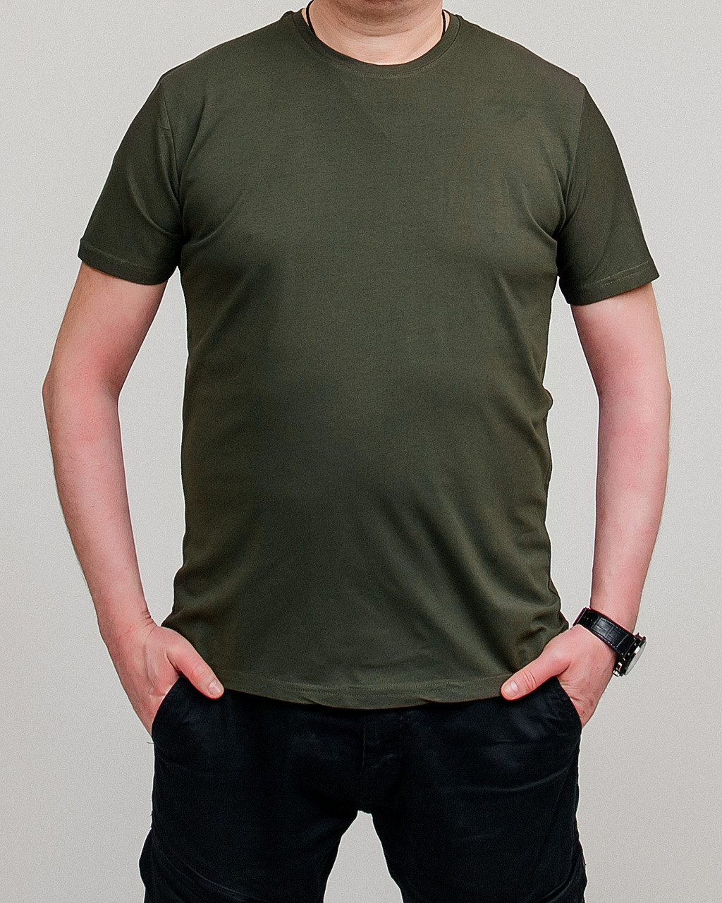 Чоловіча однотонна футболка, хакі кольору