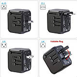 Універсальний адаптер для подорожей та будинку мережевий USB Travel Adapter перехідник для розеток Чорний, фото 11