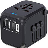 Універсальний адаптер для подорожей та будинку мережевий USB Travel Adapter перехідник для розеток Чорний, фото 7