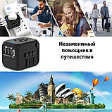 Універсальний адаптер для подорожей та будинку мережевий USB Travel Adapter перехідник для розеток Чорний, фото 10