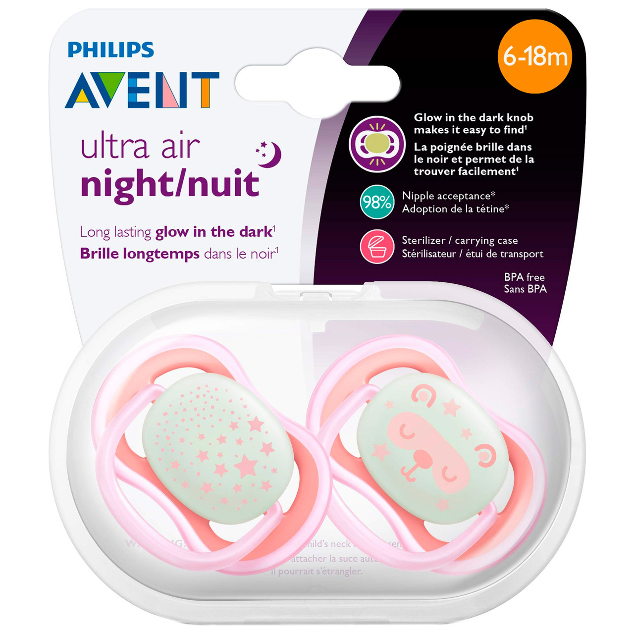 Нічна пустушка для дівчинки 2 шт Philips Avent Ultra-Air 6-18m (8710103901839)