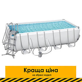 Басейн каркасний прямокутний (488-244-122см, 11532 л, фільтр-насос, сходи) Bestway 56670 Сірий