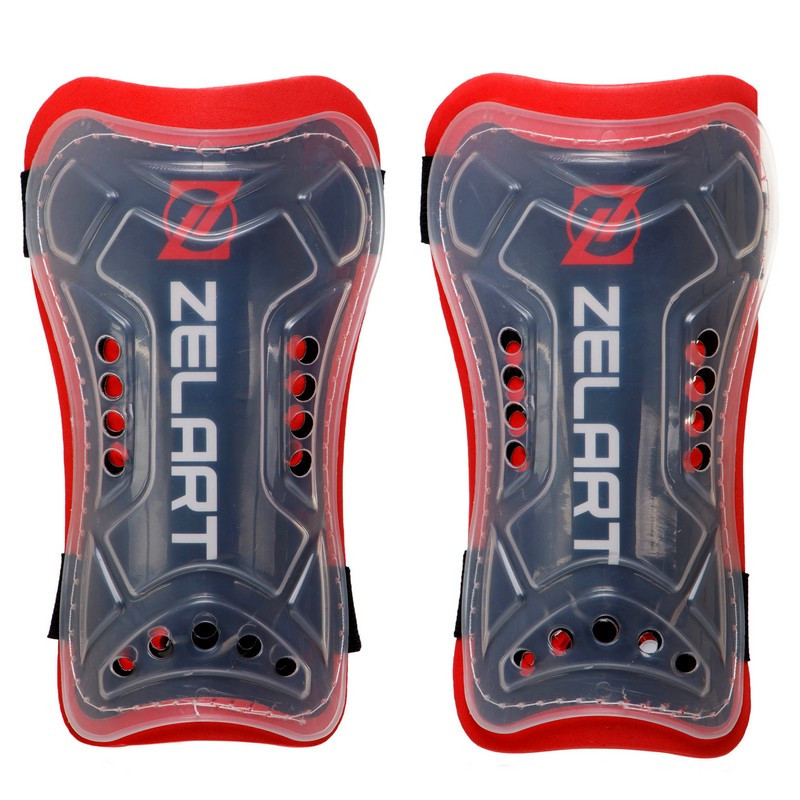 Щитки футбольні Zelart FB-4877 (розмір M) чорний-червоний