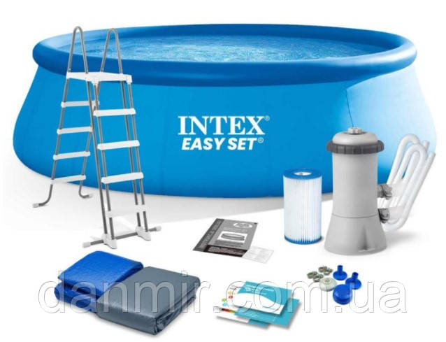 Надувний сімейний басейн Intex 26168 + картриджний насос 3 785 л/год драбина, підстилка 457х122 см