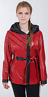 Кожаная женская куртка красная