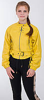 Жовта шкіряна жіноча куртка-корсет