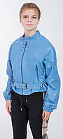 Шкіряна голуба жіноча куртка-корсет