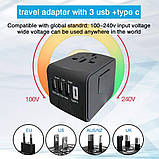 Універсальний адаптер для подорожей та будинку мережевий USB Travel Adapter перехідник для розеток Чорний, фото 3